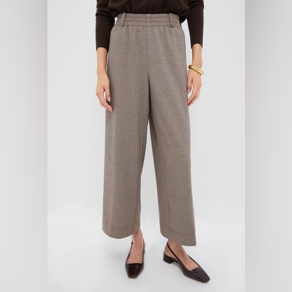 Brown Plaid Cropped Flare Carlton Pants - Picture 2 of 4